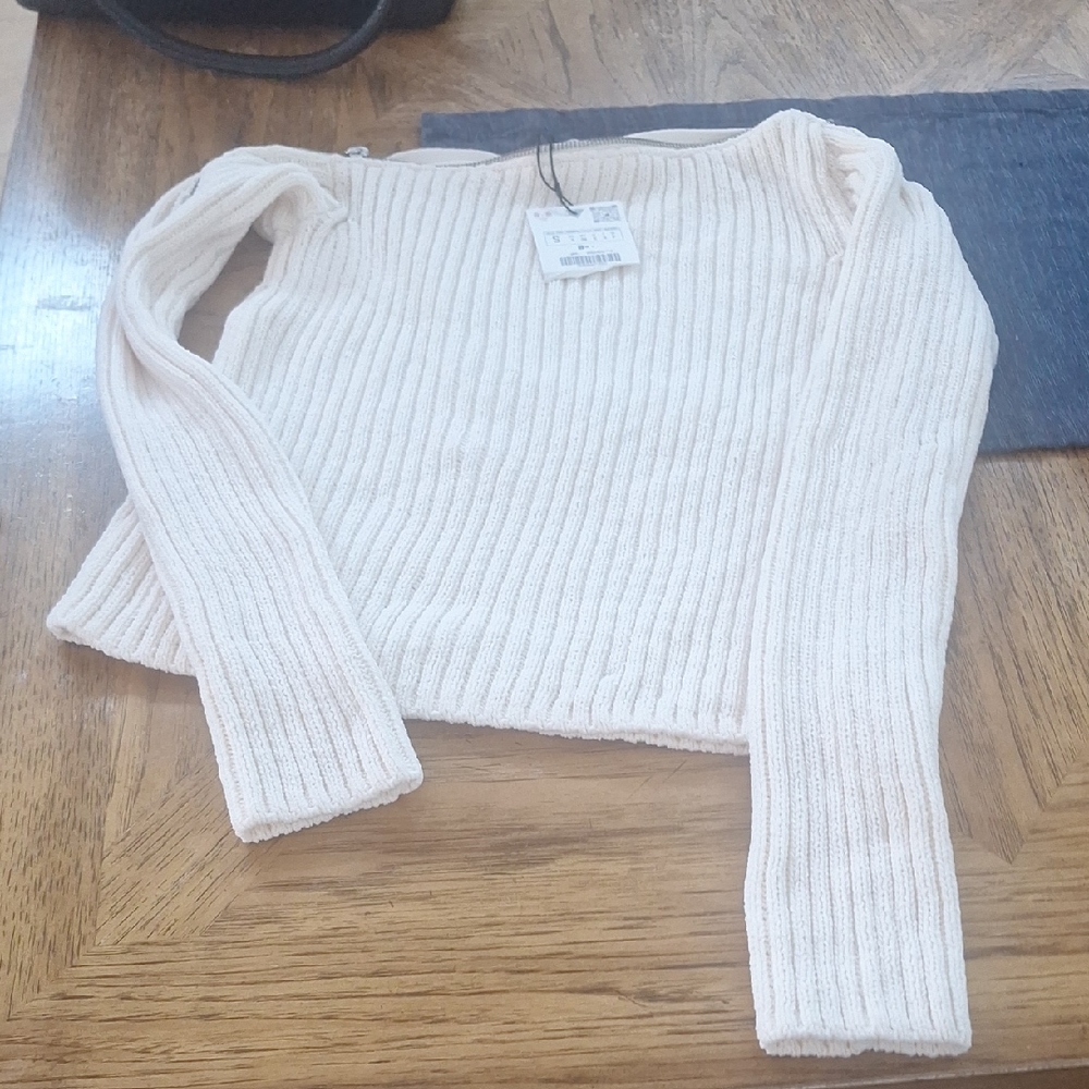 Zara Off-Shoulder Cream Sweater